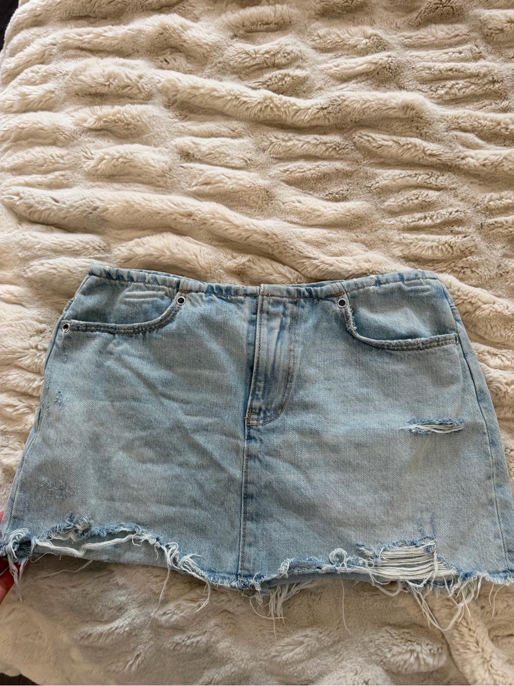 Zara Light Blue Distressed Denim Mini Skirt